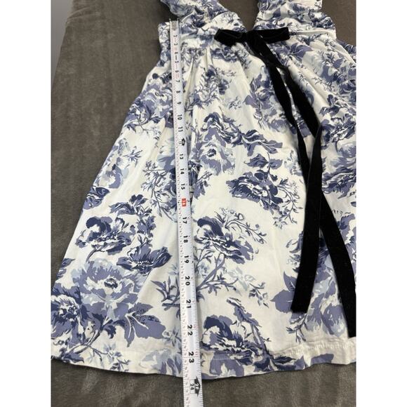 O.P.T Blue Floral Ruffle Mini Dress Cotton Lined Deep V Bow Detail Size XS - Picture 8 of 10